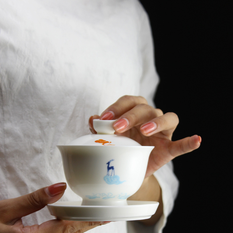 Handmade Ceramic Mug - Gongjiu Kleur Herten Wit Porselein Theekopje