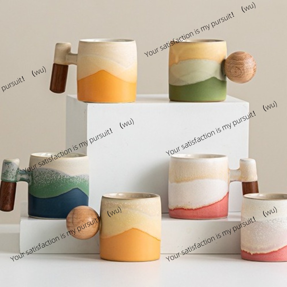 Handmade Ceramic Mug - Creatieve keramische koffiekopje houten handvat, magnetron