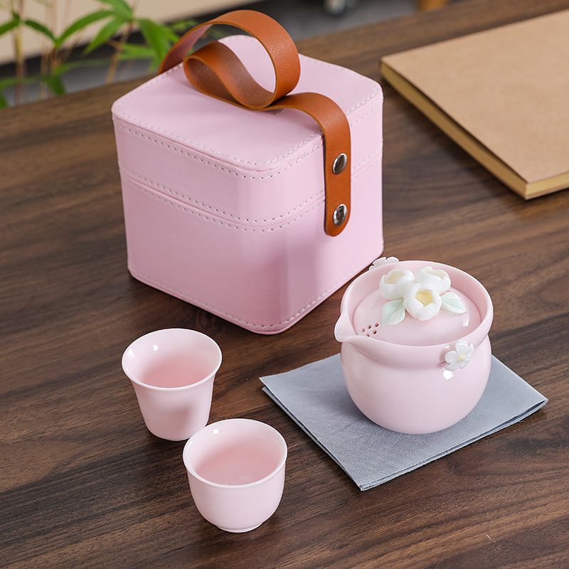 Handmade Ceramic Mug - Handgemaakt roze bloemen keramiek reis-theeservies één